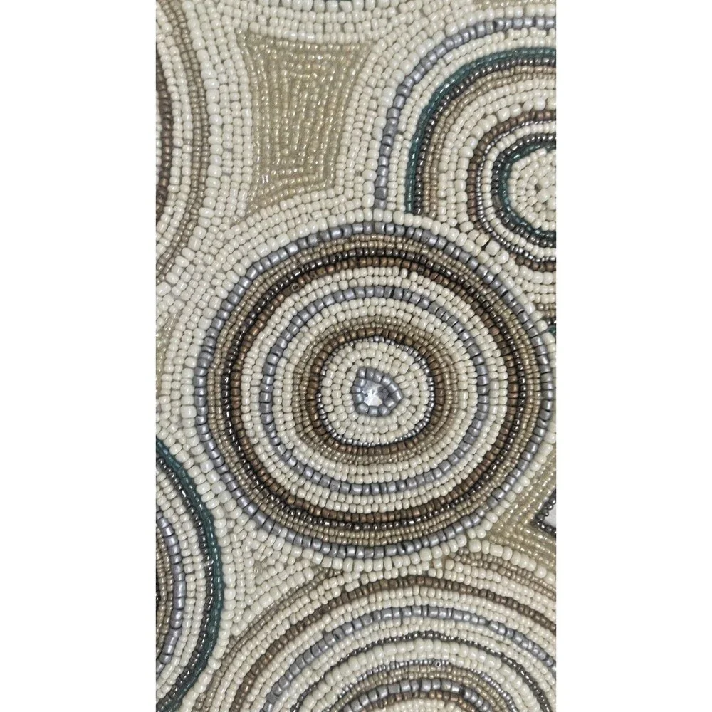 Pier 1 One Beaded Table Runner Round Concentric Medallion Boho Circles Tan Gray